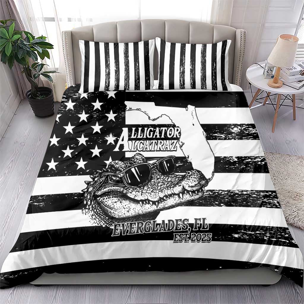 Alligator Alcatraz Bedding Set Cool Gator Everglades USA Grunge Flag - Wonder Print Shop