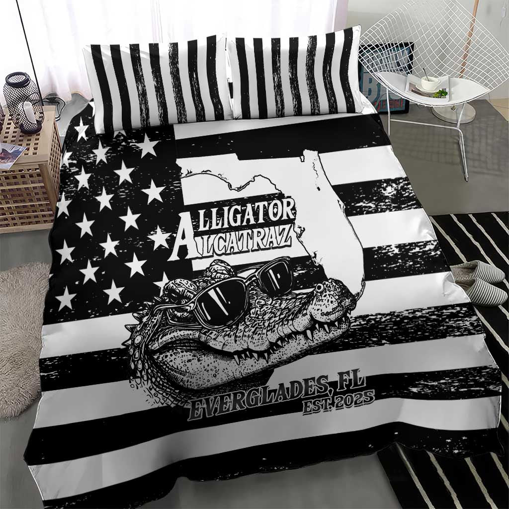 Alligator Alcatraz Bedding Set Cool Gator Everglades USA Grunge Flag - Wonder Print Shop