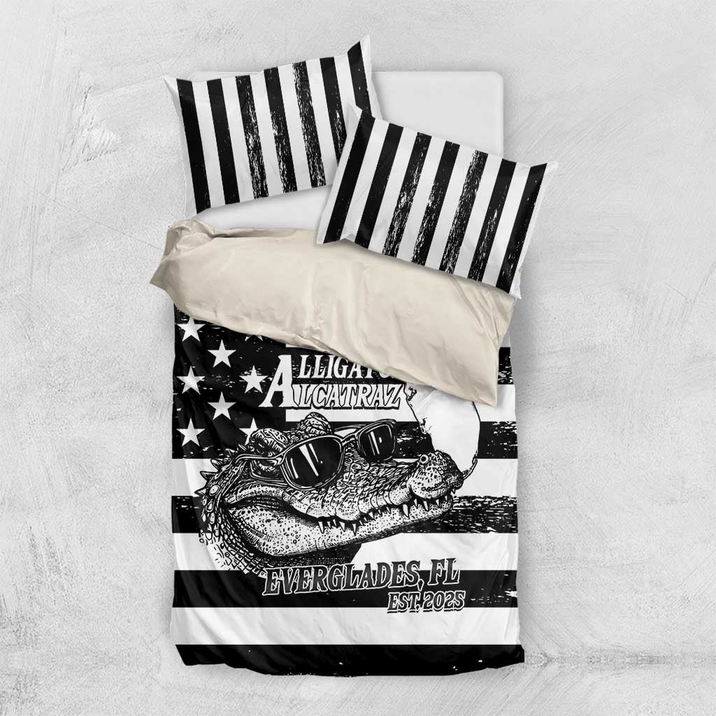 Alligator Alcatraz Bedding Set Cool Gator Everglades USA Grunge Flag - Wonder Print Shop