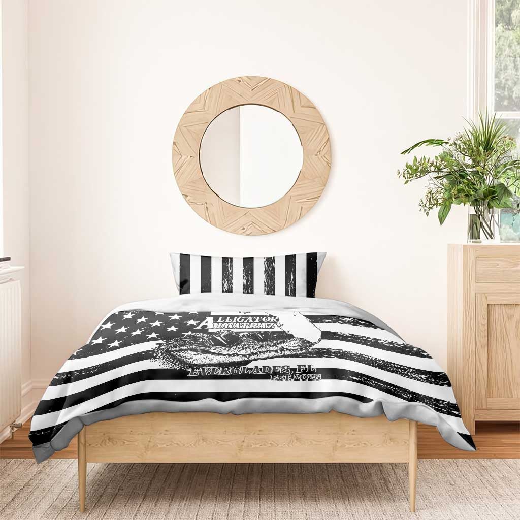 Alligator Alcatraz Bedding Set Cool Gator Everglades USA Grunge Flag - Wonder Print Shop