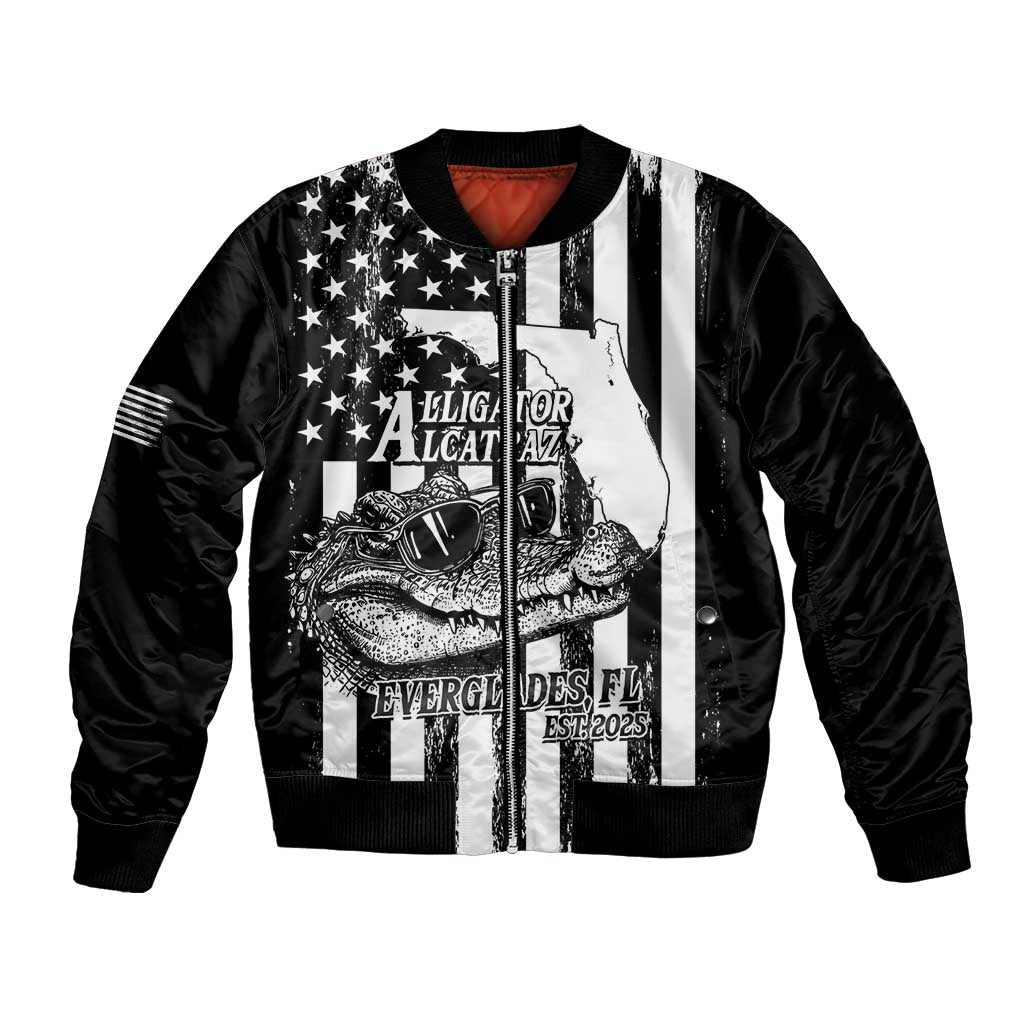 Alligator Alcatraz Bomber Jacket Cool Gator Everglades USA Grunge Flag - Wonder Print Shop