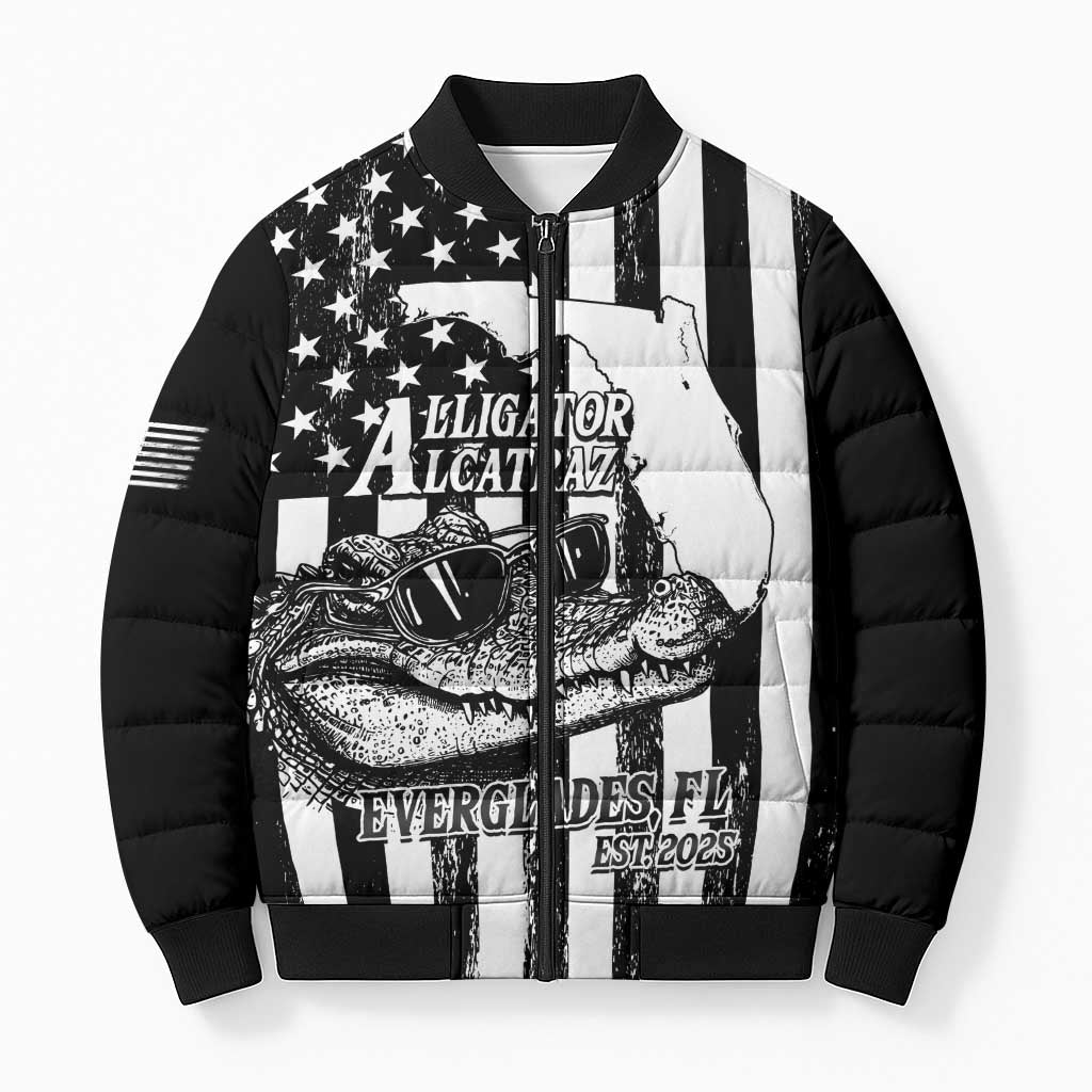 Alligator Alcatraz Bomber Puffer Jacket Cool Gator Everglades USA Grunge Flag - Wonder Print Shop
