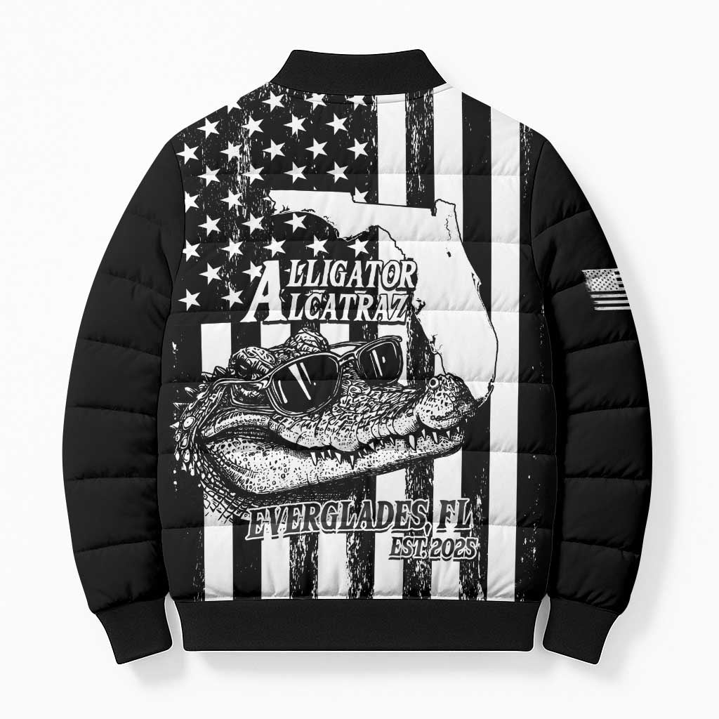 Alligator Alcatraz Bomber Puffer Jacket Cool Gator Everglades USA Grunge Flag - Wonder Print Shop