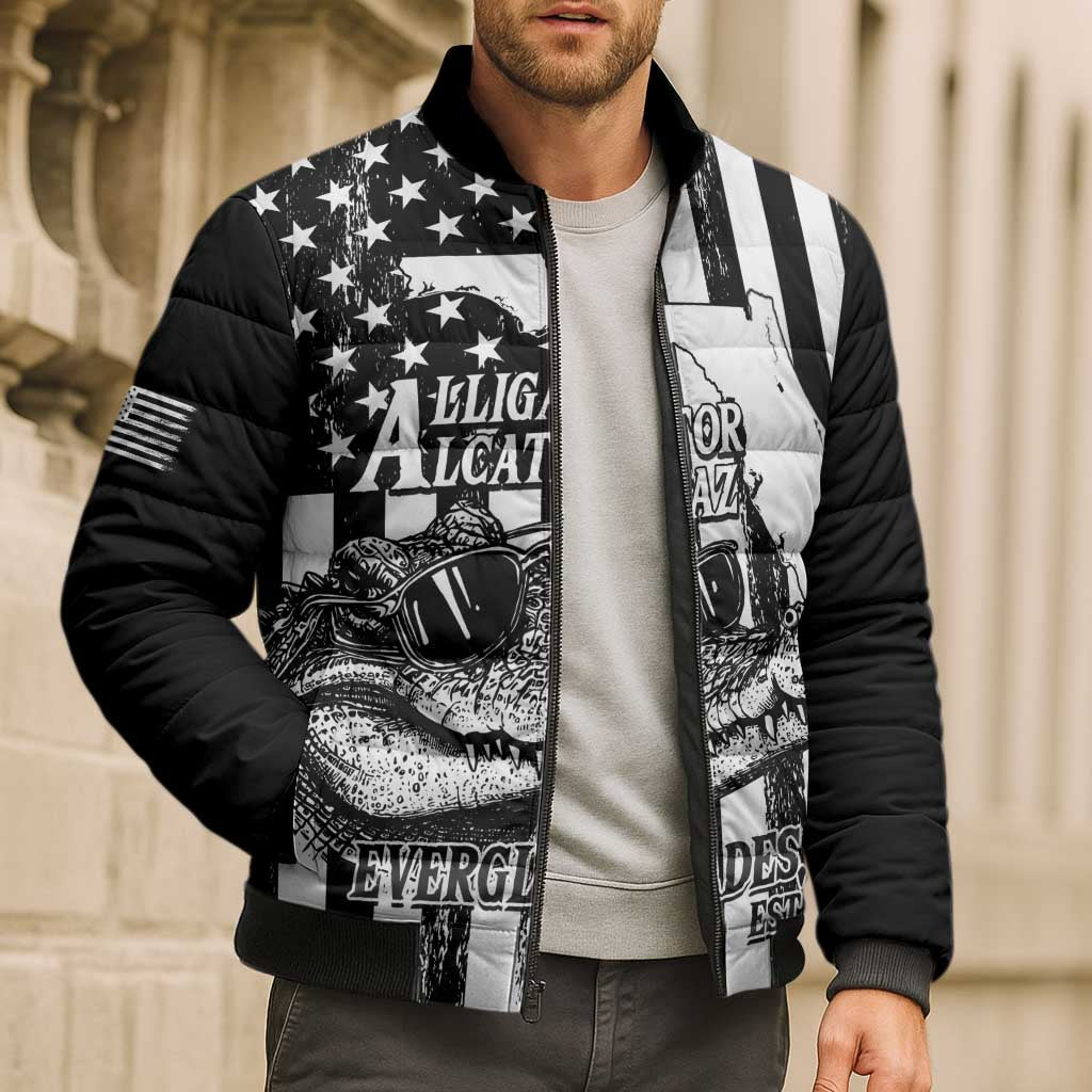 Alligator Alcatraz Bomber Puffer Jacket Cool Gator Everglades USA Grunge Flag - Wonder Print Shop