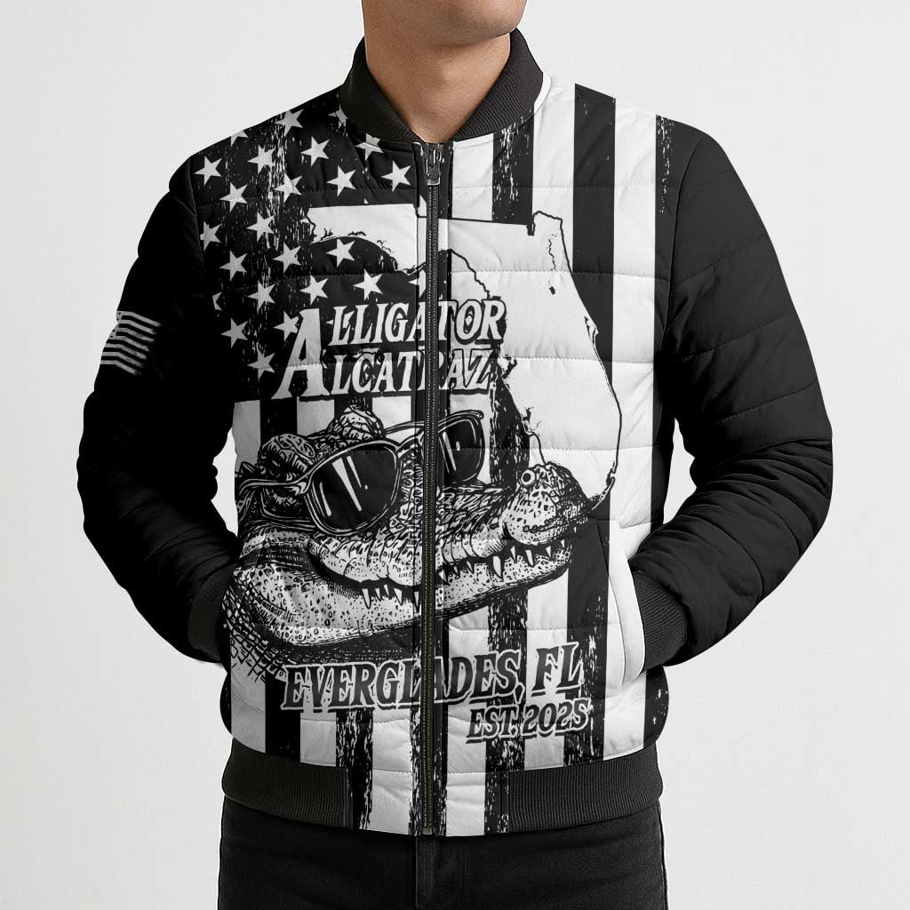 Alligator Alcatraz Bomber Puffer Jacket Cool Gator Everglades USA Grunge Flag - Wonder Print Shop