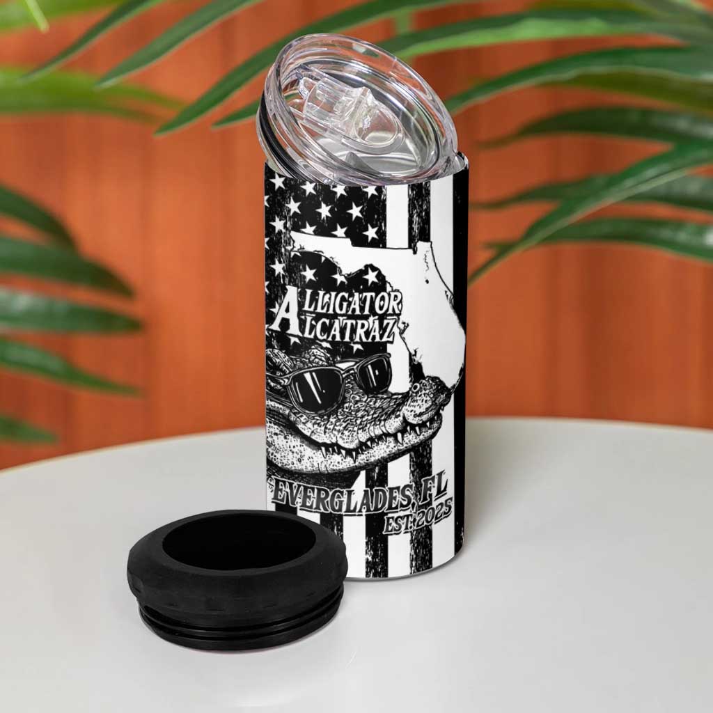Alligator Alcatraz 4 in 1 Can Cooler Tumbler Cool Gator Everglades USA Grunge Flag - Wonder Print Shop