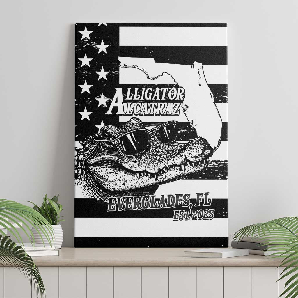 Alligator Alcatraz Canvas Wall Art Cool Gator Everglades USA Grunge Flag - Wonder Print Shop