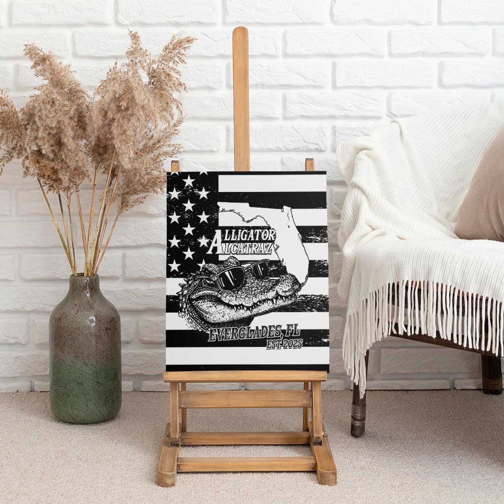Alligator Alcatraz Canvas Wall Art Cool Gator Everglades USA Grunge Flag - Wonder Print Shop