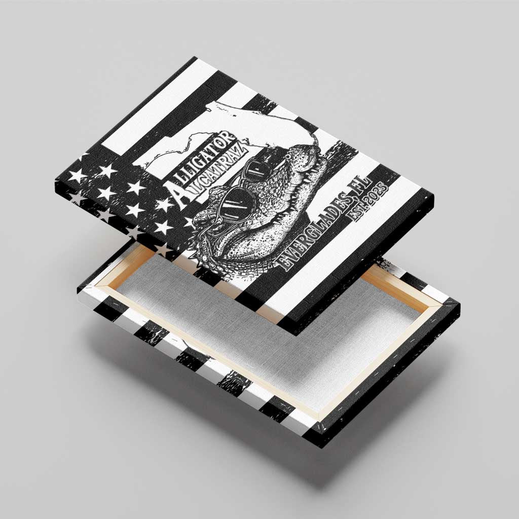 Alligator Alcatraz Canvas Wall Art Cool Gator Everglades USA Grunge Flag - Wonder Print Shop
