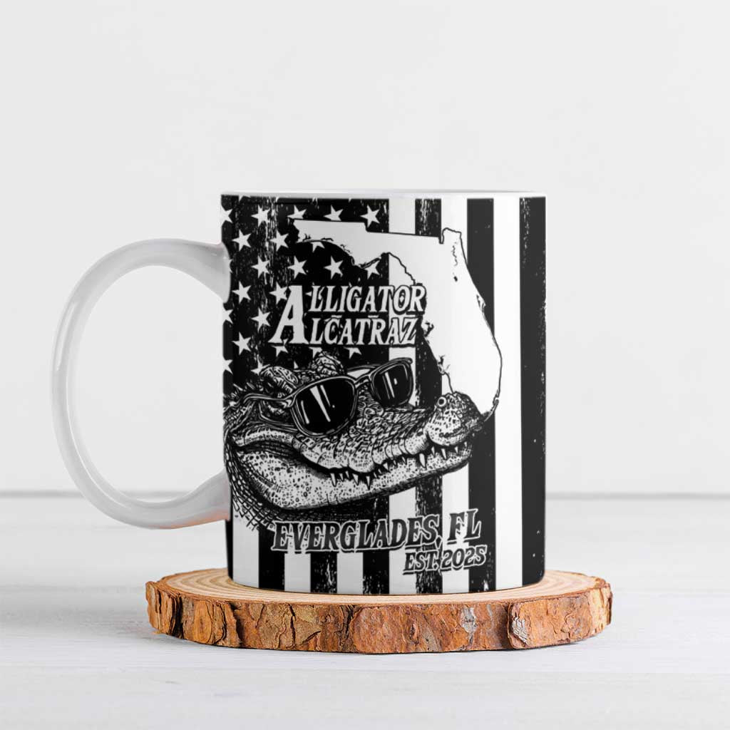 Alligator Alcatraz Ceramic Mug Cool Gator Everglades USA Grunge Flag - Wonder Print Shop