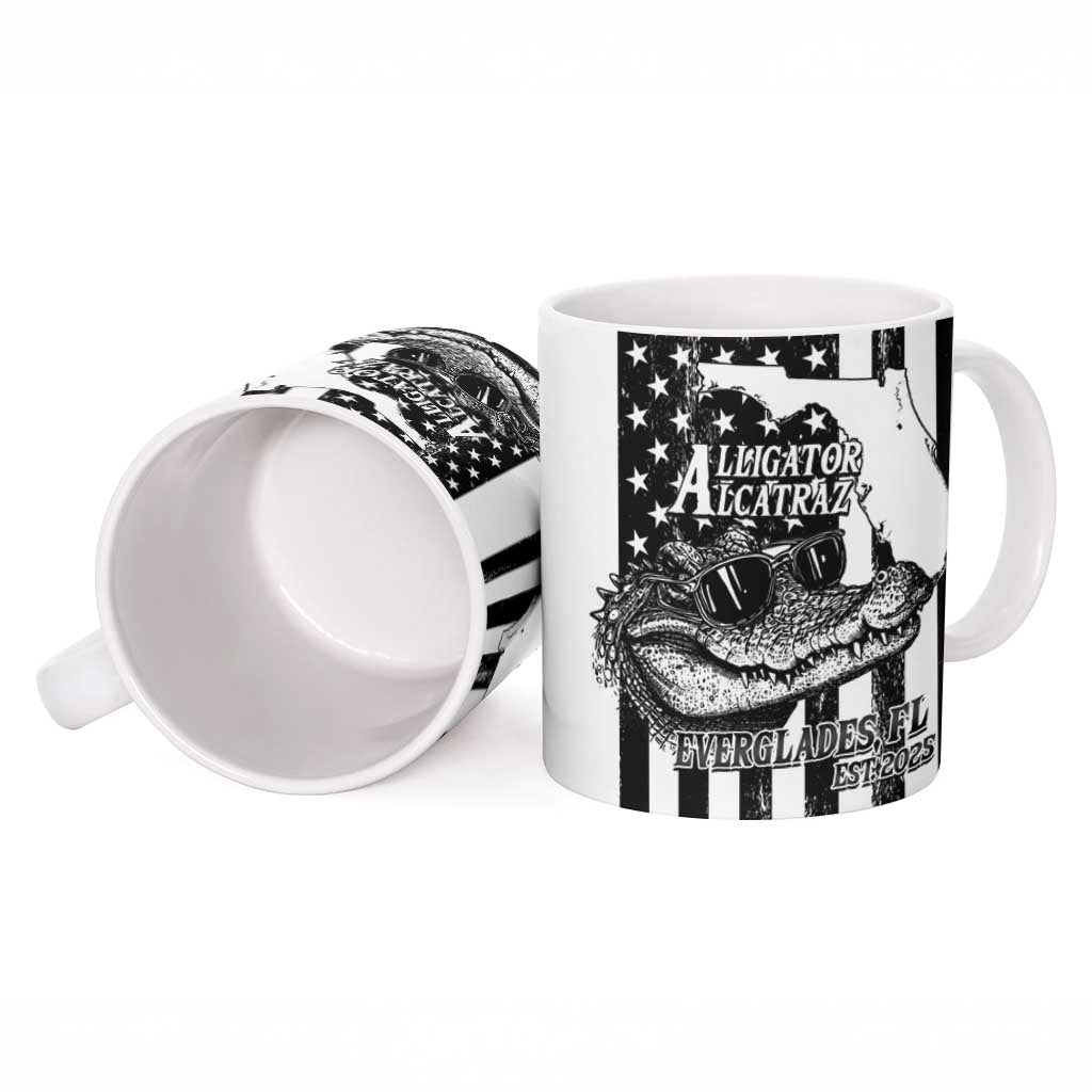 Alligator Alcatraz Ceramic Mug Cool Gator Everglades USA Grunge Flag - Wonder Print Shop