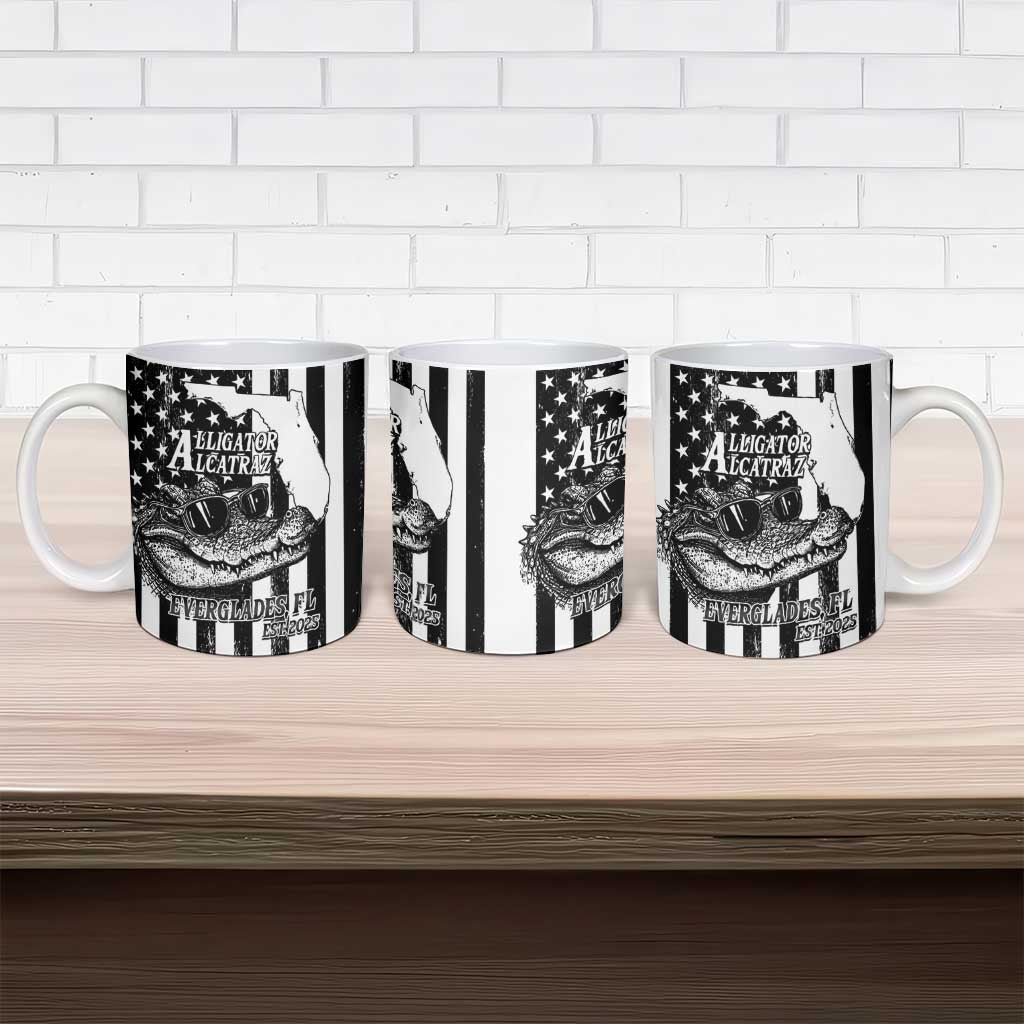 Alligator Alcatraz Ceramic Mug Cool Gator Everglades USA Grunge Flag - Wonder Print Shop