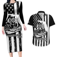 Alligator Alcatraz Couples Matching Long Sleeve Bodycon Dress and Hawaiian Shirt Cool Gator Everglades USA Grunge Flag - Wonder Print Shop