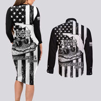 Alligator Alcatraz Couples Matching Long Sleeve Bodycon Dress and Long Sleeve Button Shirt Cool Gator Everglades USA Grunge Flag - Wonder Print Shop