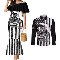 Alligator Alcatraz Couples Matching Mermaid Dress and Long Sleeve Button Shirt Cool Gator Everglades USA Grunge Flag - Wonder Print Shop