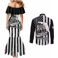 Alligator Alcatraz Couples Matching Mermaid Dress and Long Sleeve Button Shirt Cool Gator Everglades USA Grunge Flag - Wonder Print Shop