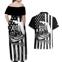 Alligator Alcatraz Couples Matching Off Shoulder Maxi Dress and Hawaiian Shirt Cool Gator Everglades USA Grunge Flag - Wonder Print Shop