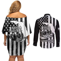 Alligator Alcatraz Couples Matching Off Shoulder Short Dress and Long Sleeve Button Shirt Cool Gator Everglades USA Grunge Flag - Wonder Print Shop