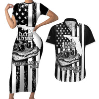 Alligator Alcatraz Couples Matching Short Sleeve Bodycon Dress and Hawaiian Shirt Cool Gator Everglades USA Grunge Flag - Wonder Print Shop