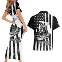 Alligator Alcatraz Couples Matching Short Sleeve Bodycon Dress and Hawaiian Shirt Cool Gator Everglades USA Grunge Flag - Wonder Print Shop