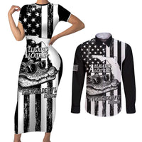 Alligator Alcatraz Couples Matching Short Sleeve Bodycon Dress and Long Sleeve Button Shirt Cool Gator Everglades USA Grunge Flag - Wonder Print Shop
