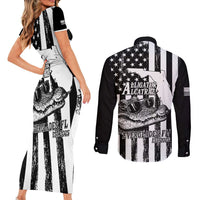 Alligator Alcatraz Couples Matching Short Sleeve Bodycon Dress and Long Sleeve Button Shirt Cool Gator Everglades USA Grunge Flag - Wonder Print Shop