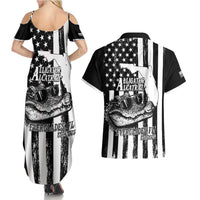 Alligator Alcatraz Couples Matching Summer Maxi Dress and Hawaiian Shirt Cool Gator Everglades USA Grunge Flag - Wonder Print Shop