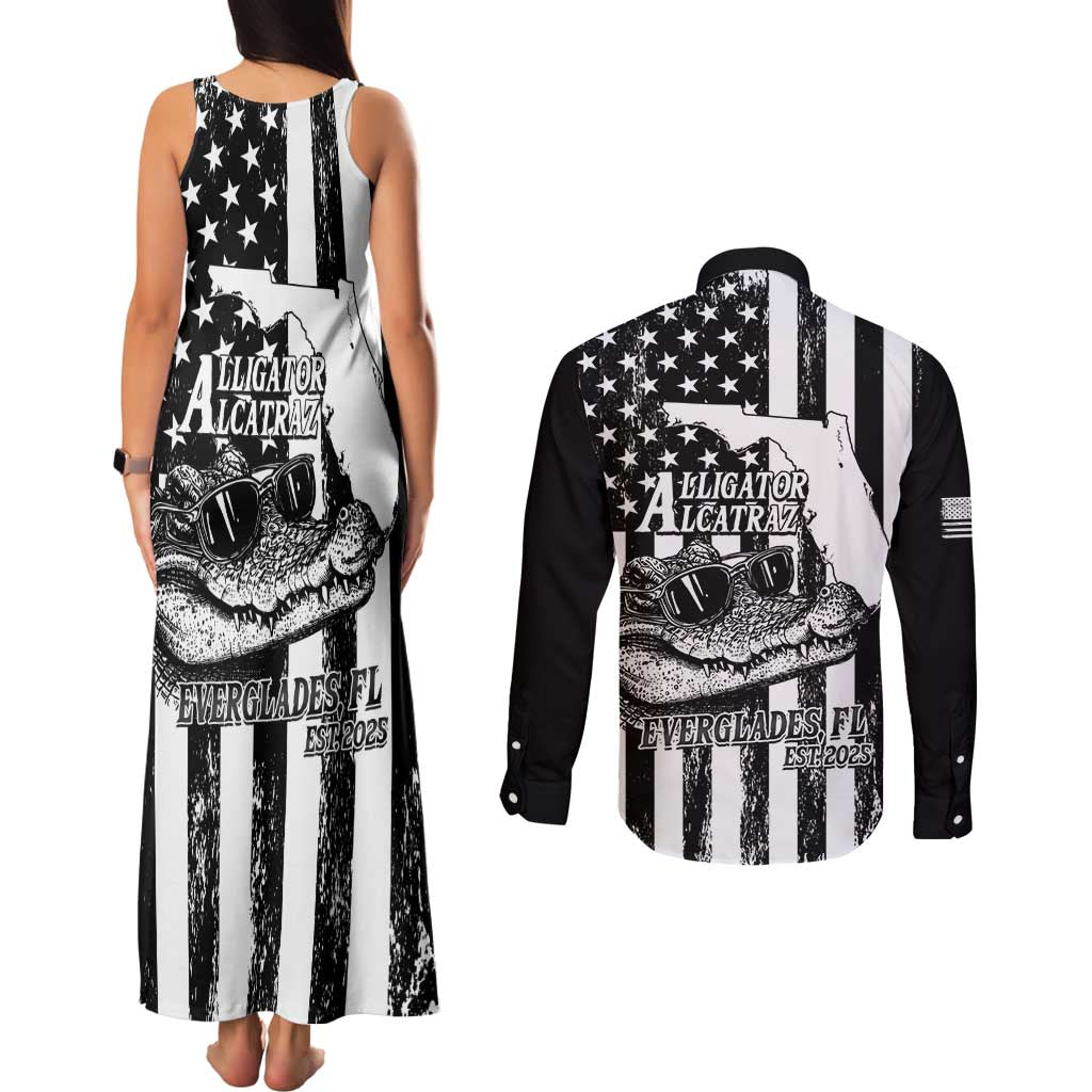 Alligator Alcatraz Couples Matching Tank Maxi Dress and Long Sleeve Button Shirt Cool Gator Everglades USA Grunge Flag - Wonder Print Shop