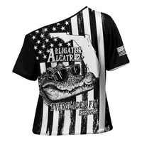 Alligator Alcatraz Cross Shoulder Shirt Cool Gator Everglades USA Grunge Flag - Wonder Print Shop