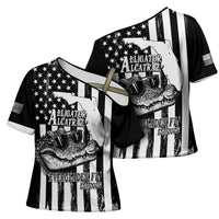 Alligator Alcatraz Cross Shoulder Shirt Cool Gator Everglades USA Grunge Flag - Wonder Print Shop