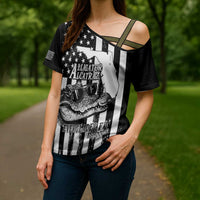 Alligator Alcatraz Cross Shoulder Shirt Cool Gator Everglades USA Grunge Flag - Wonder Print Shop
