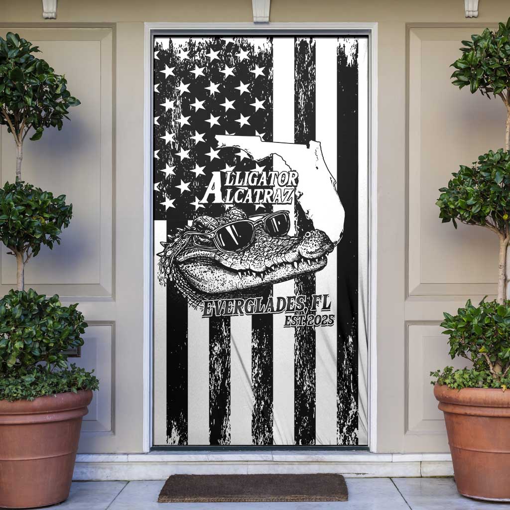 Alligator Alcatraz Door Cover Cool Gator Everglades USA Grunge Flag - Wonder Print Shop