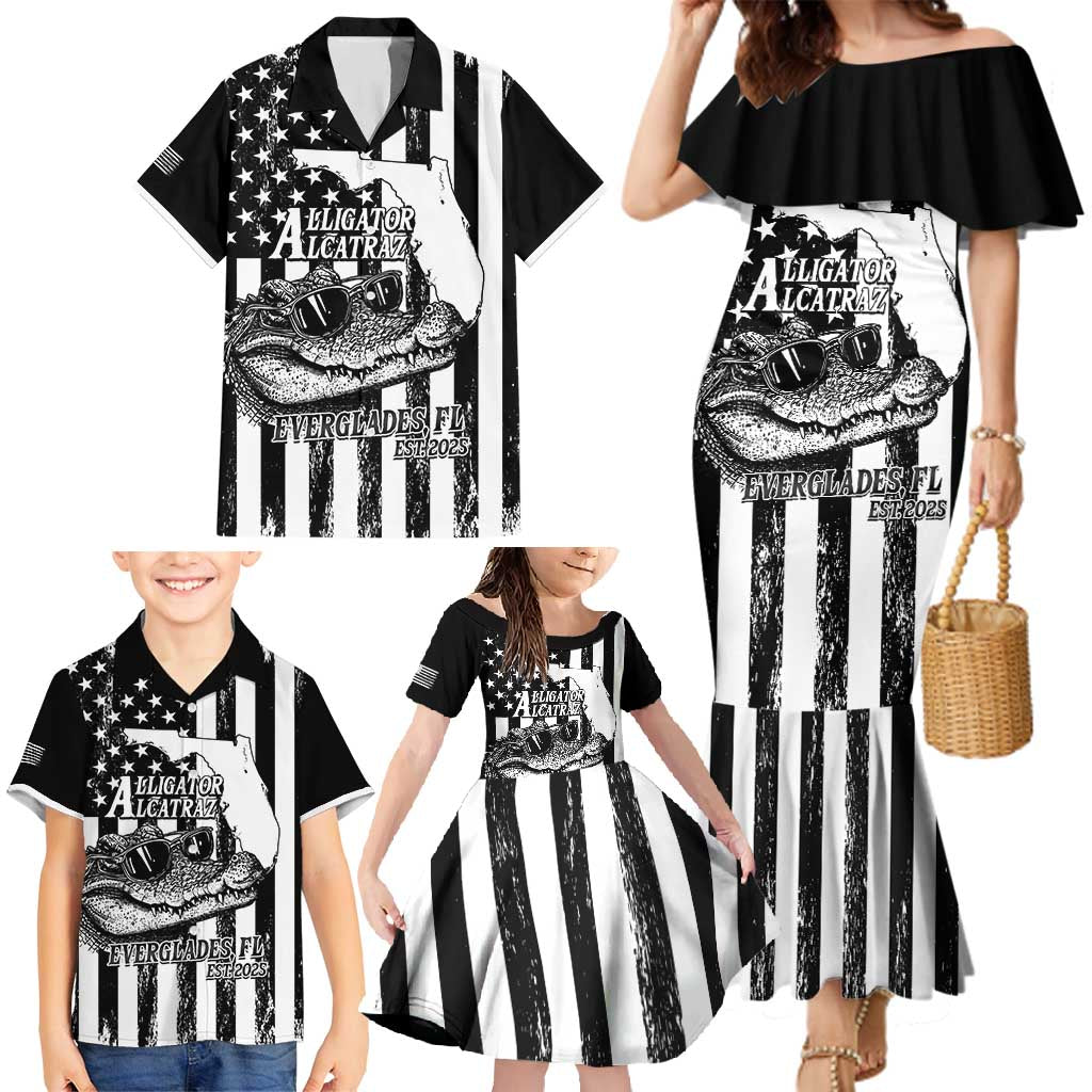 Alligator Alcatraz Family Matching Mermaid Dress and Hawaiian Shirt Cool Gator Everglades USA Grunge Flag - Wonder Print Shop