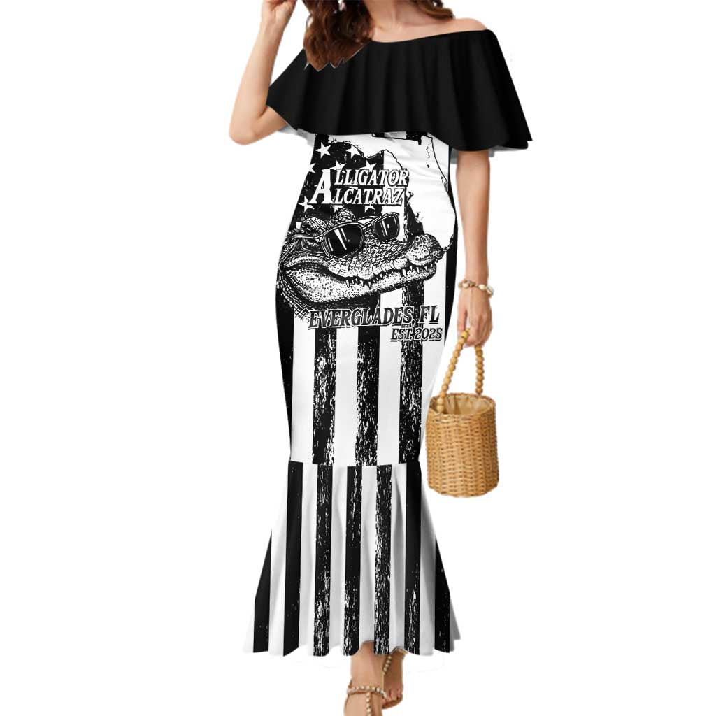 Alligator Alcatraz Family Matching Mermaid Dress and Hawaiian Shirt Cool Gator Everglades USA Grunge Flag - Wonder Print Shop