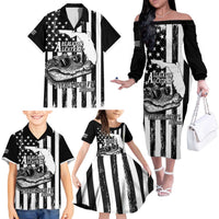 Alligator Alcatraz Family Matching Off The Shoulder Long Sleeve Dress and Hawaiian Shirt Cool Gator Everglades USA Grunge Flag - Wonder Print Shop