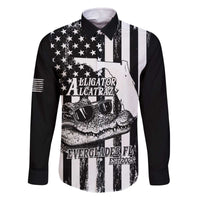 Alligator Alcatraz Family Matching Off The Shoulder Long Sleeve Dress and Hawaiian Shirt Cool Gator Everglades USA Grunge Flag - Wonder Print Shop
