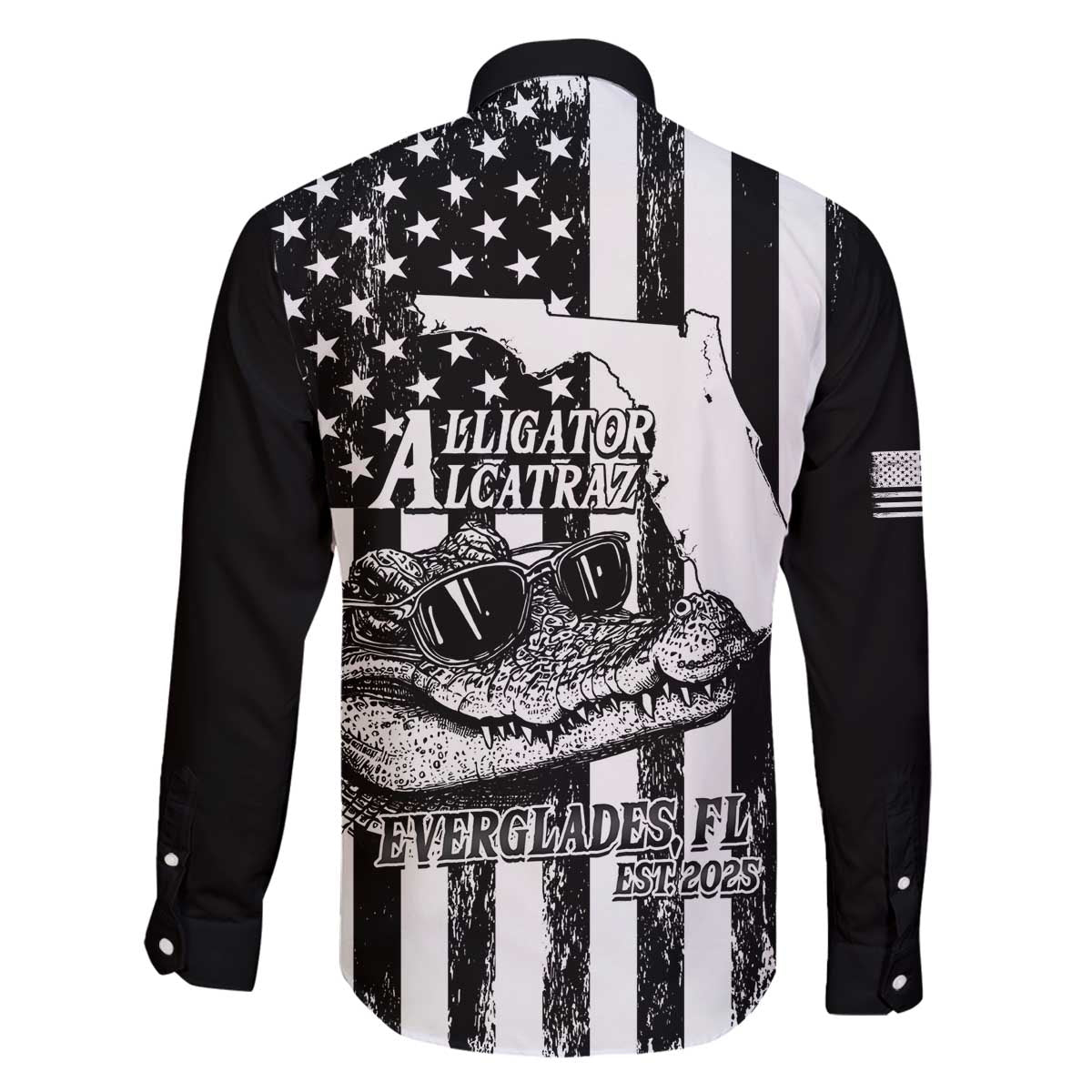 Alligator Alcatraz Family Matching Off The Shoulder Long Sleeve Dress and Hawaiian Shirt Cool Gator Everglades USA Grunge Flag - Wonder Print Shop