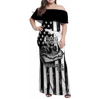 Alligator Alcatraz Family Matching Off Shoulder Maxi Dress and Hawaiian Shirt Cool Gator Everglades USA Grunge Flag - Wonder Print Shop