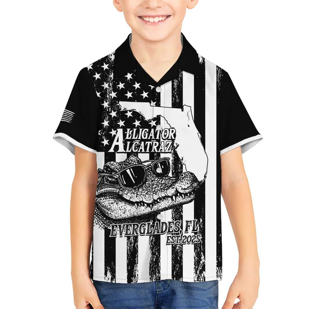 Alligator Alcatraz Family Matching Off Shoulder Maxi Dress and Hawaiian Shirt Cool Gator Everglades USA Grunge Flag - Wonder Print Shop
