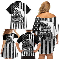 Alligator Alcatraz Family Matching Off Shoulder Short Dress and Hawaiian Shirt Cool Gator Everglades USA Grunge Flag - Wonder Print Shop