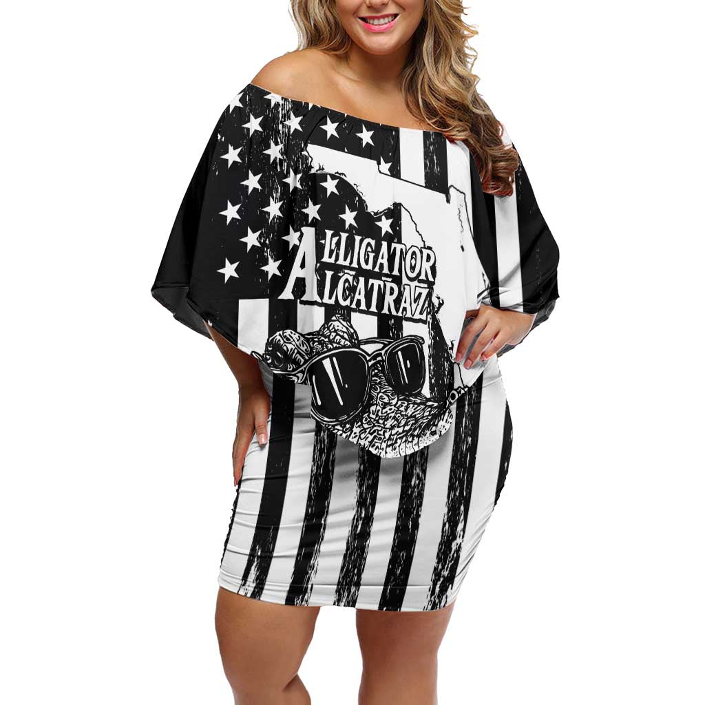 Alligator Alcatraz Family Matching Off Shoulder Short Dress and Hawaiian Shirt Cool Gator Everglades USA Grunge Flag - Wonder Print Shop