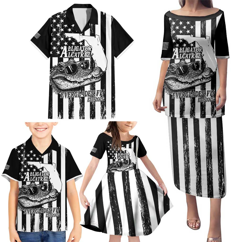Alligator Alcatraz Family Matching Puletasi and Hawaiian Shirt Cool Gator Everglades USA Grunge Flag - Wonder Print Shop