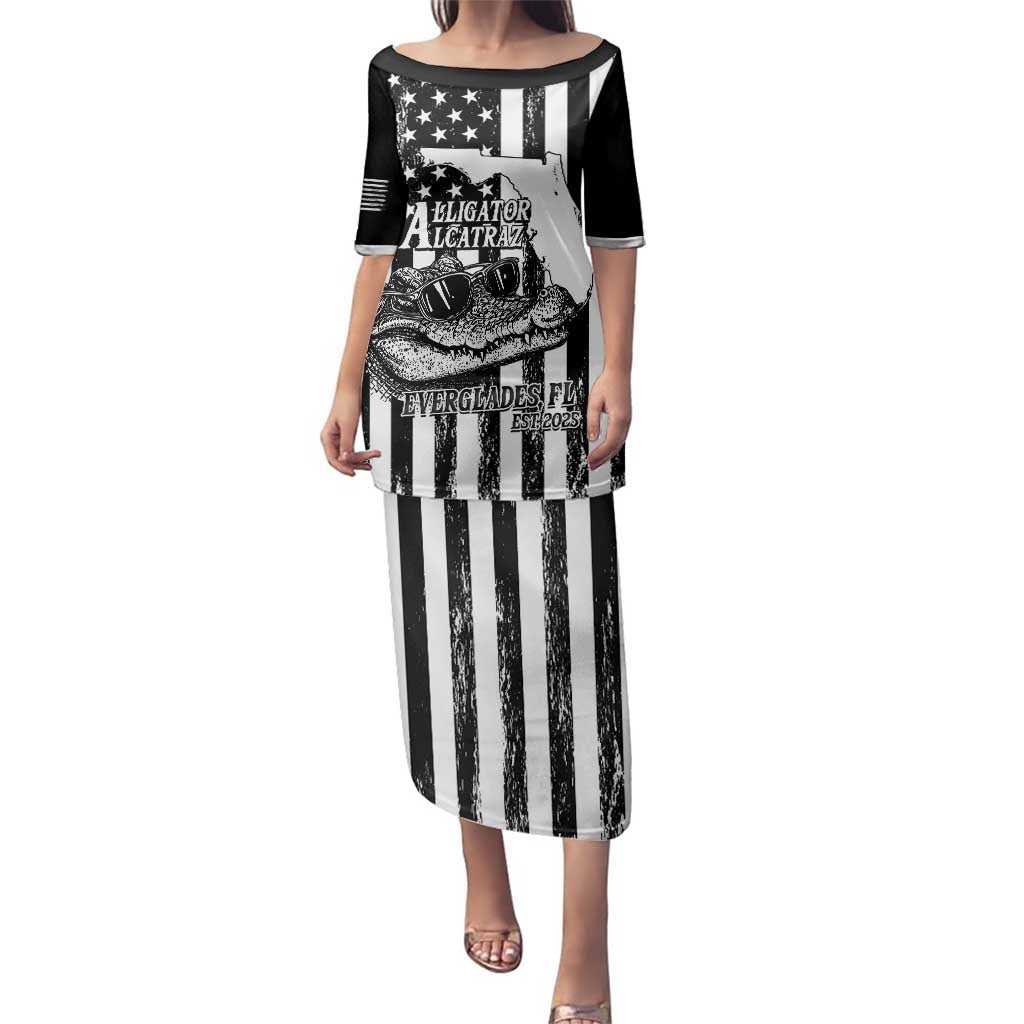 Alligator Alcatraz Family Matching Puletasi and Hawaiian Shirt Cool Gator Everglades USA Grunge Flag - Wonder Print Shop