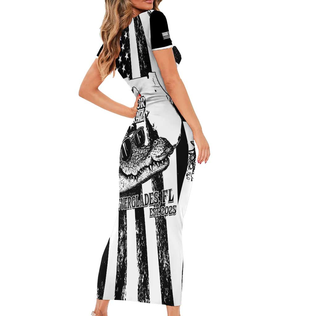Alligator Alcatraz Family Matching Short Sleeve Bodycon Dress and Hawaiian Shirt Cool Gator Everglades USA Grunge Flag - Wonder Print Shop