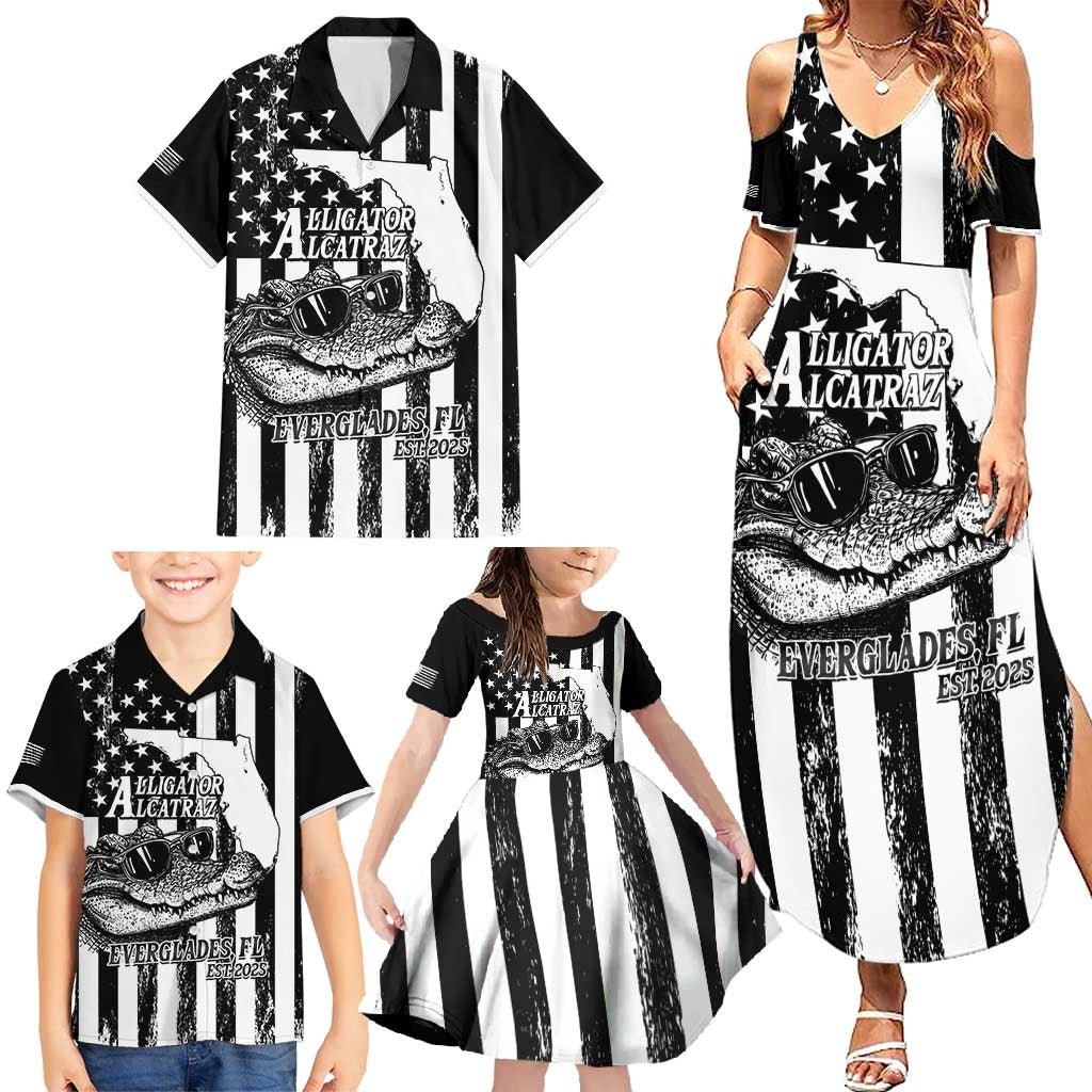Alligator Alcatraz Family Matching Summer Maxi Dress and Hawaiian Shirt Cool Gator Everglades USA Grunge Flag - Wonder Print Shop