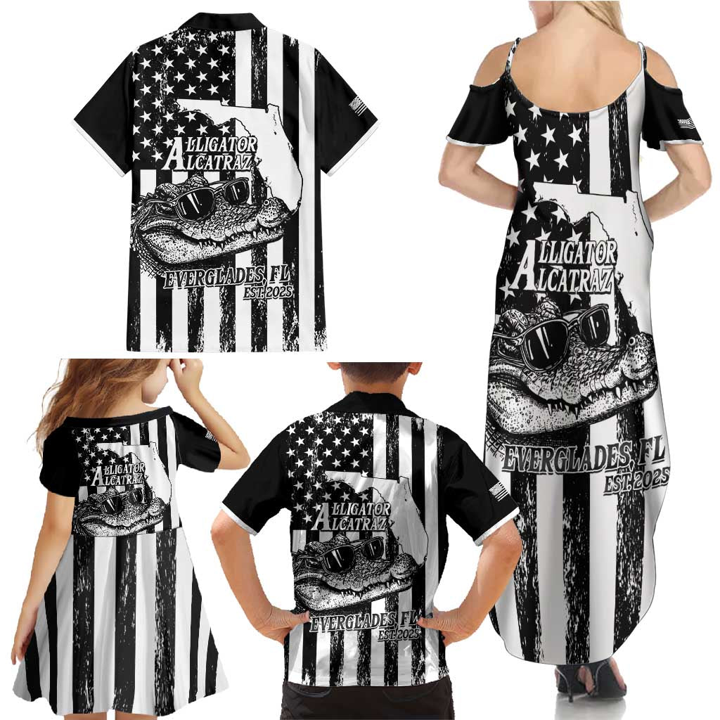 Alligator Alcatraz Family Matching Summer Maxi Dress and Hawaiian Shirt Cool Gator Everglades USA Grunge Flag - Wonder Print Shop