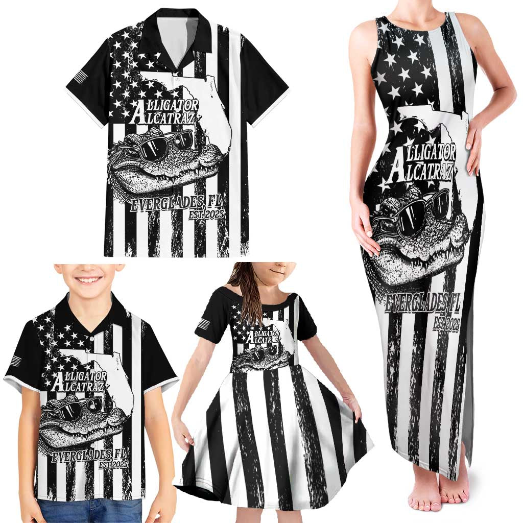 Alligator Alcatraz Family Matching Tank Maxi Dress and Hawaiian Shirt Cool Gator Everglades USA Grunge Flag - Wonder Print Shop
