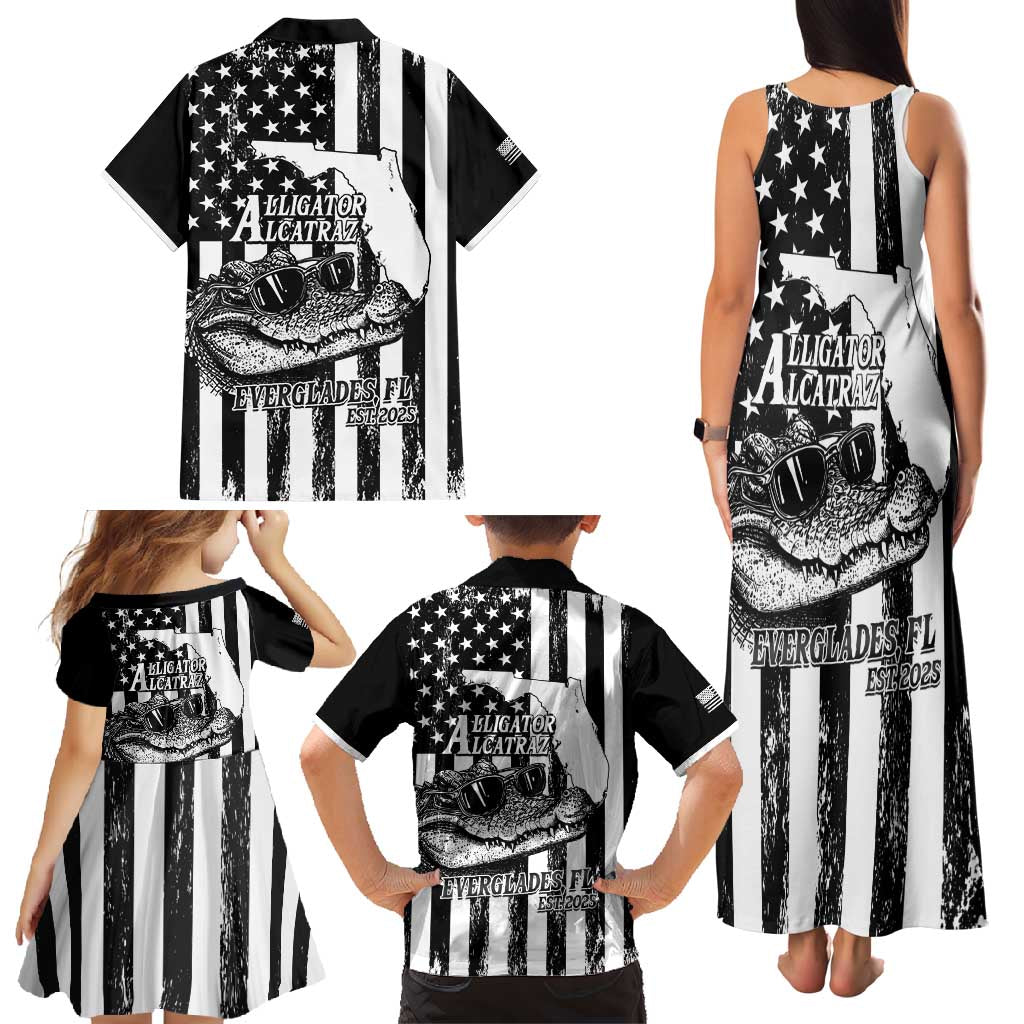 Alligator Alcatraz Family Matching Tank Maxi Dress and Hawaiian Shirt Cool Gator Everglades USA Grunge Flag - Wonder Print Shop