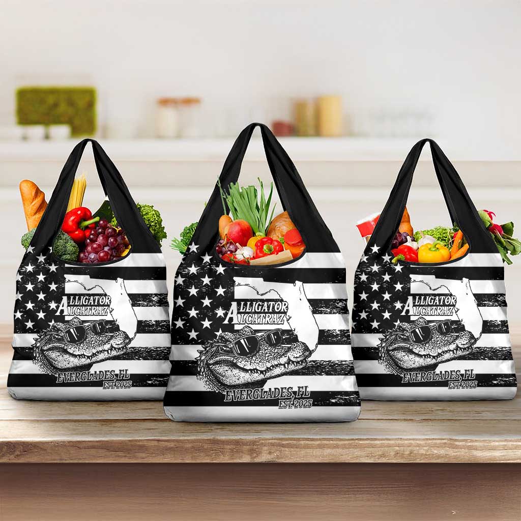 Alligator Alcatraz Grocery Bag Cool Gator Everglades USA Grunge Flag - Wonder Print Shop