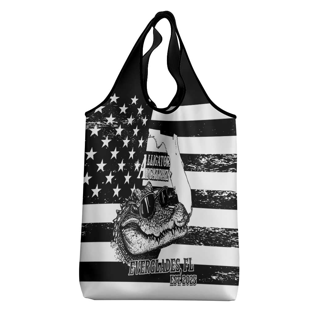 Alligator Alcatraz Grocery Bag Cool Gator Everglades USA Grunge Flag - Wonder Print Shop